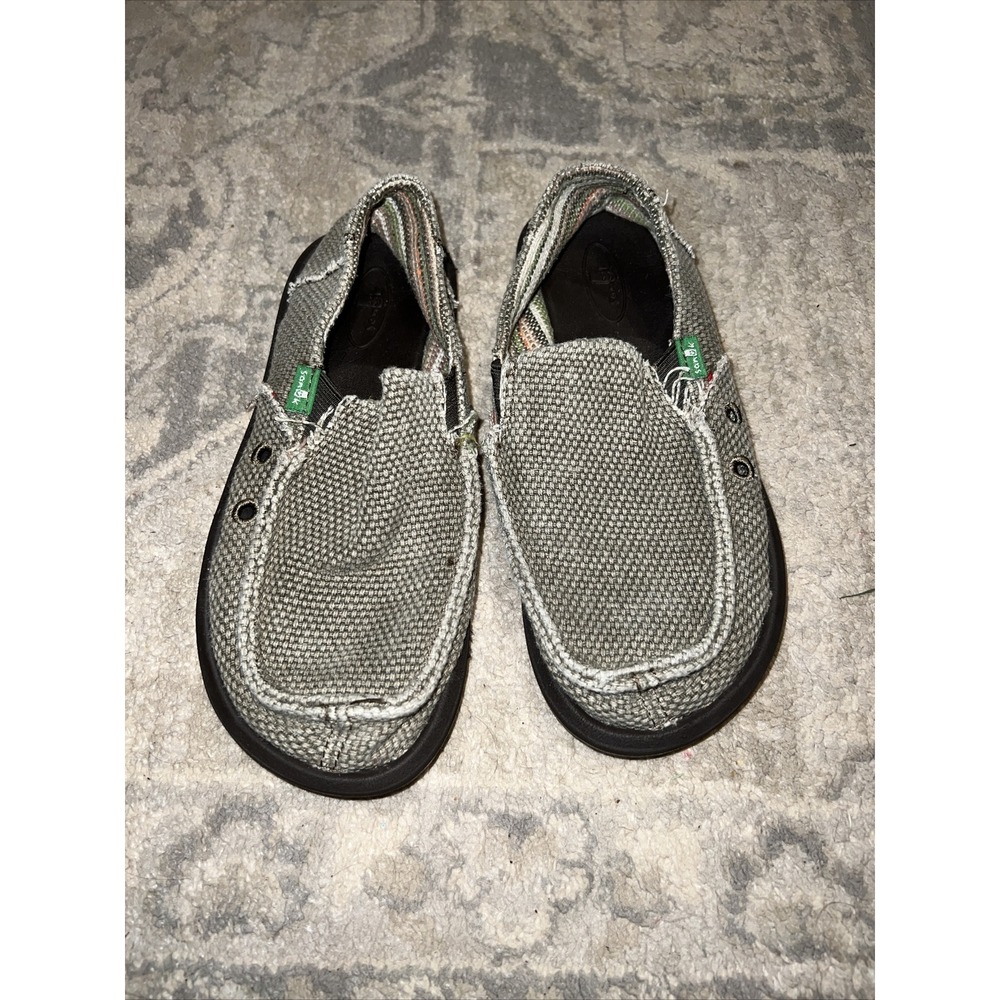 SANUK Youth Big Kids Size 3 Grayish-Green Canvas Loafers Shoes, Boys